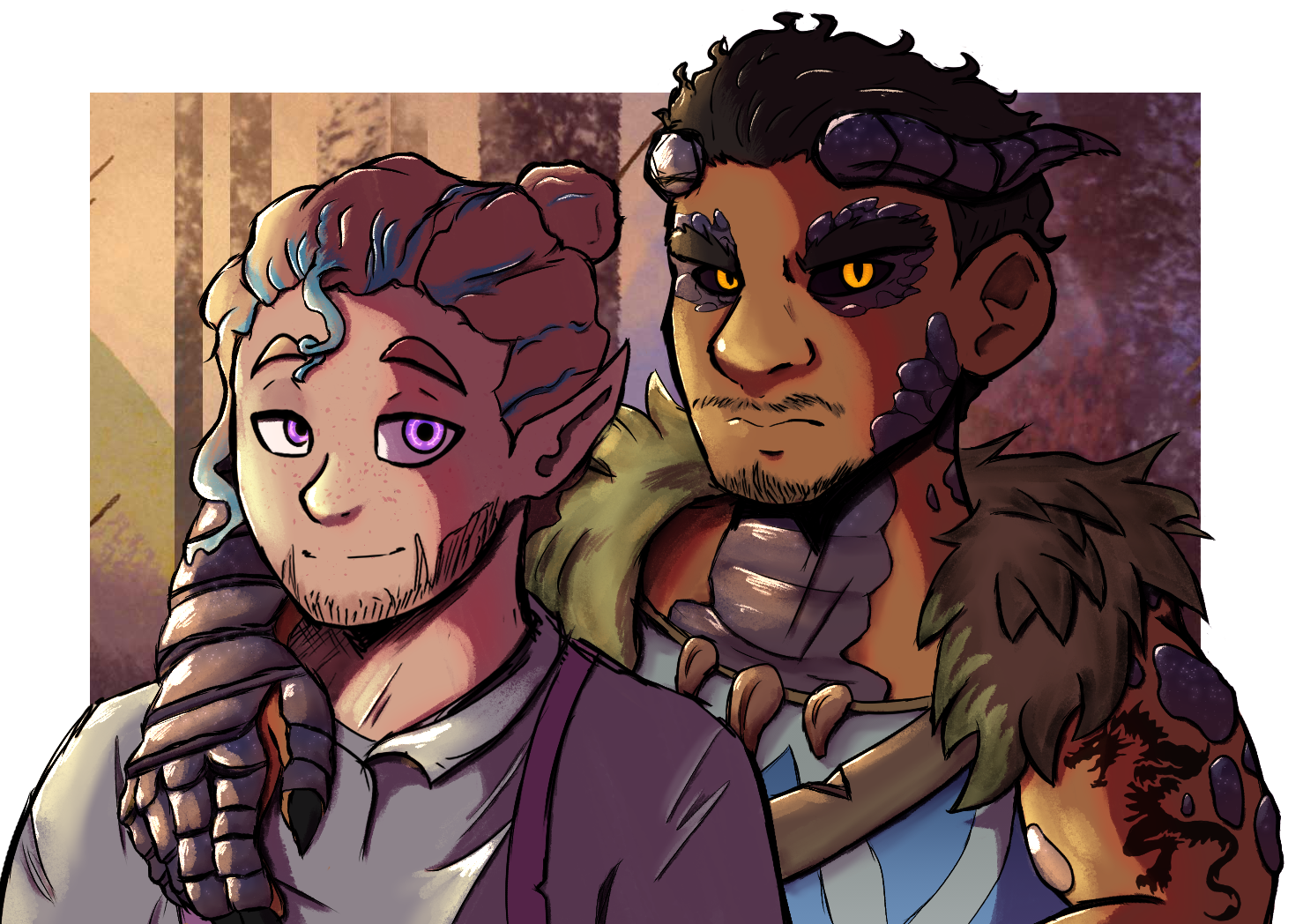 (Art-LevinSahin) Two character D&D colored sketch ✦ Collab w/ TsunamiCoRyan