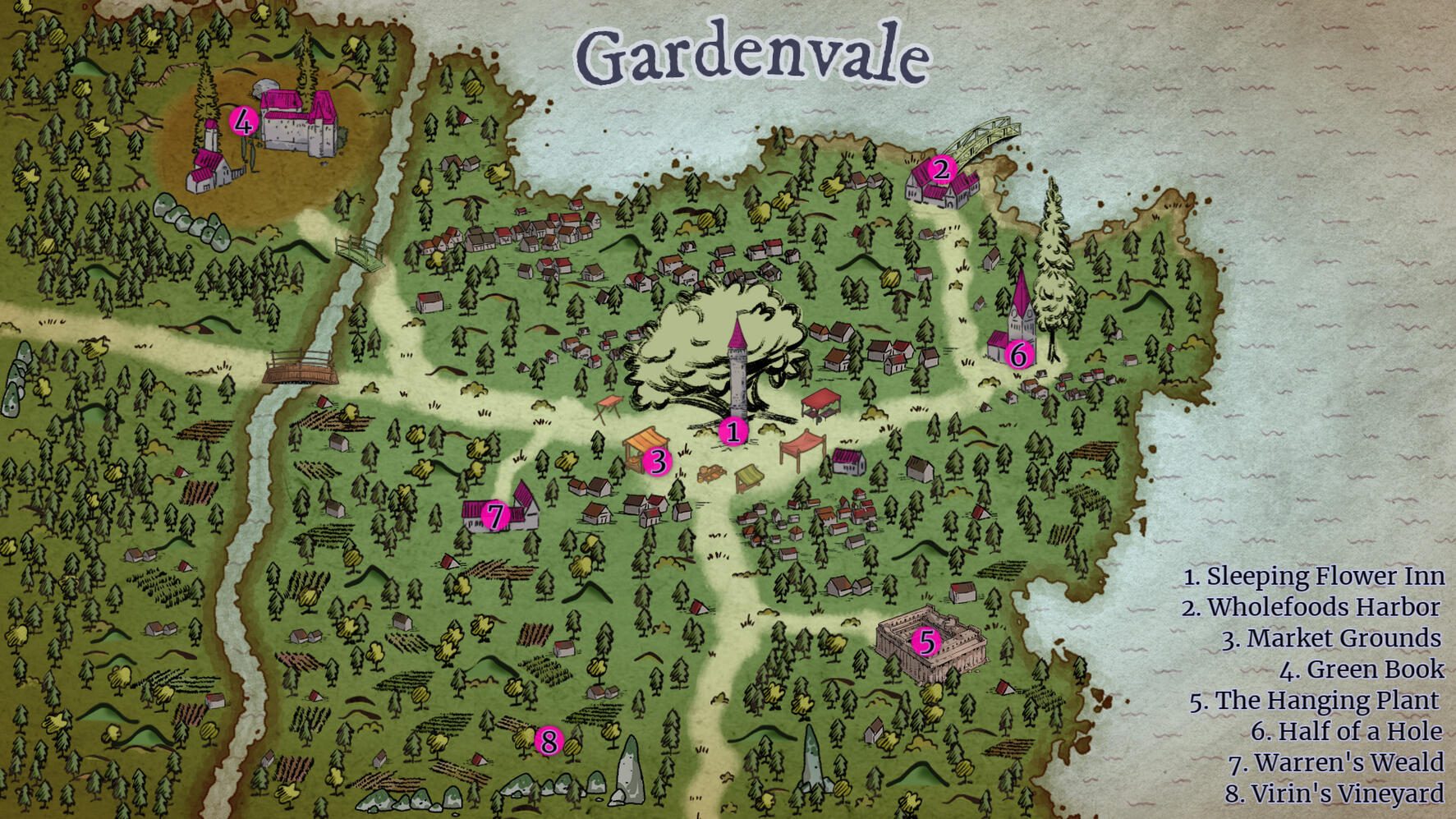 (Graphic-Gardenvale) Map of a forest-based D&D city